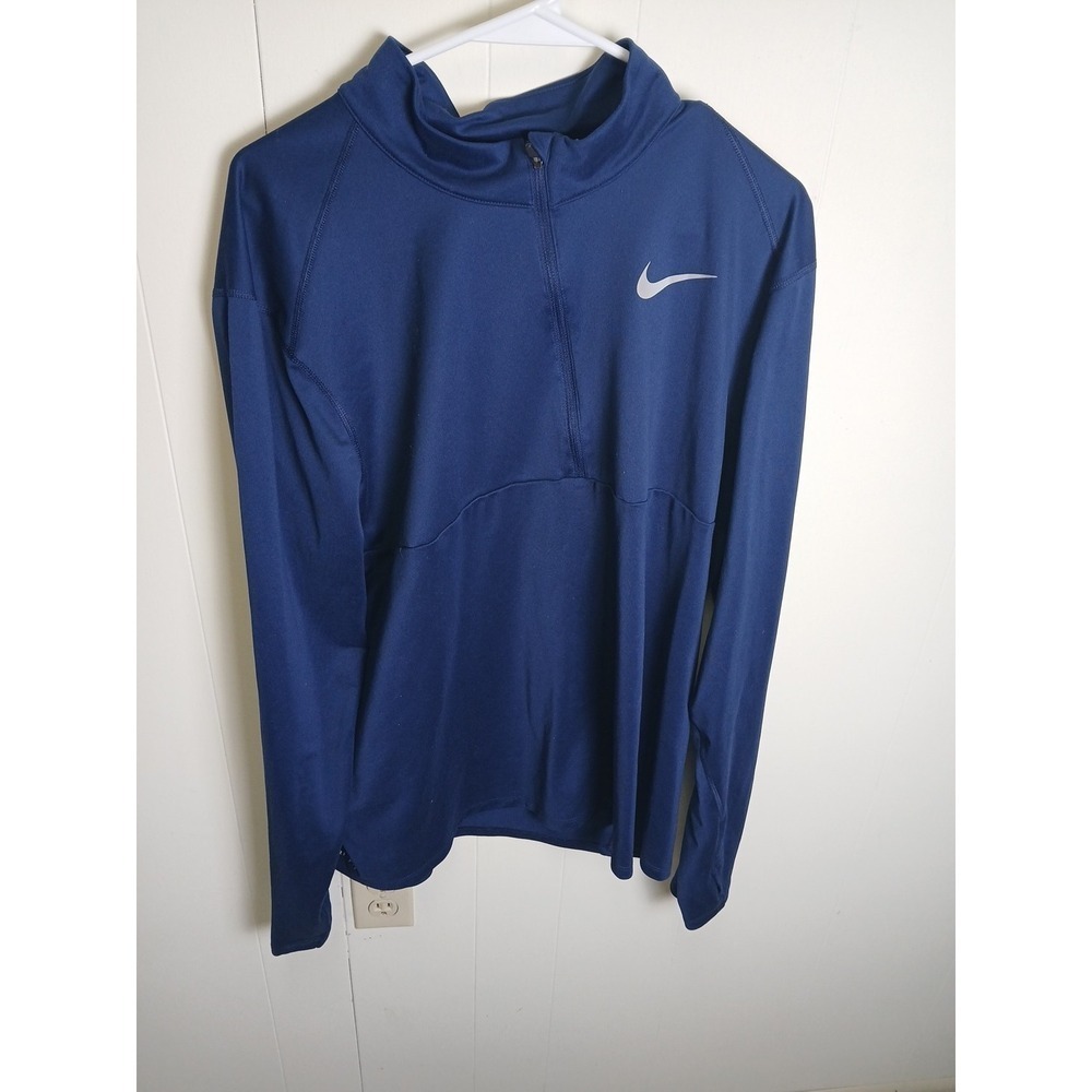 Nike running  dri fit navy blue logo stripped quarter zip size Xl